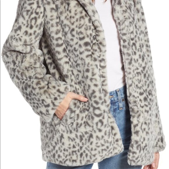 Something Navy Leopard Faux Fur Coat Sz M - Picture 2 of 13